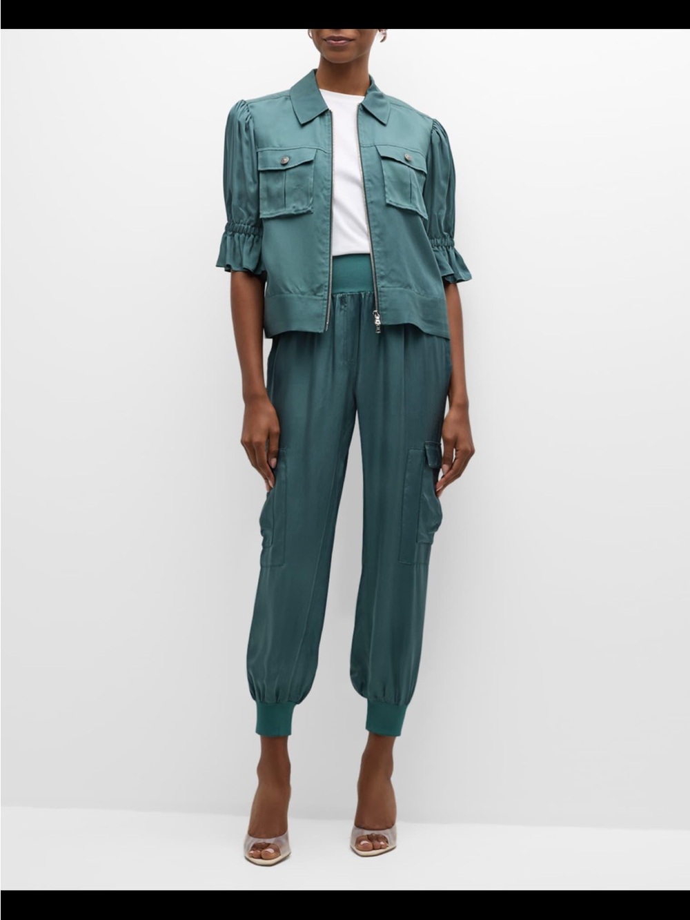 cinq a sept Teal Cropped Cargo Jogger Pants - Small